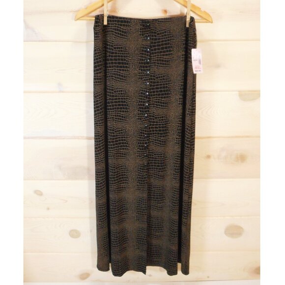 NWT DressBarn Women's plus size 1X Maxi Skirt Black with Brown Reptile Print - Picture 1 of 10